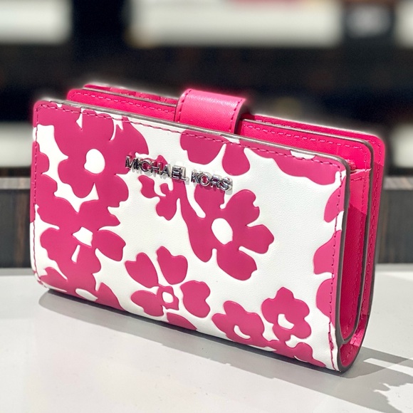 Michael Kors Jet Set Medium Floral Print Bi-Fold Wallet - Picture 1 of 10